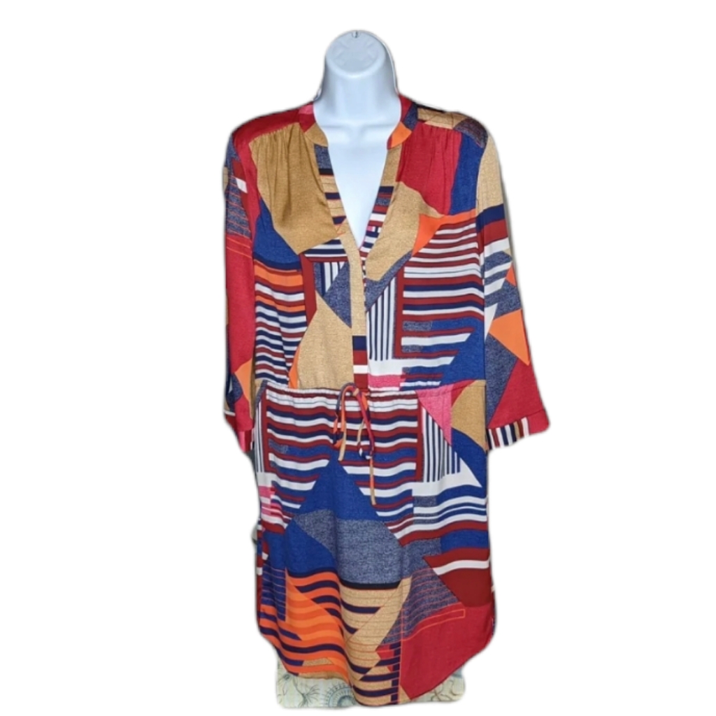 Diane Von Furstenberg Freya Silk Blend Abstract Print Drawstring Dress Size 6